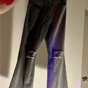 gray washed flare jeans